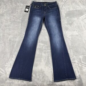 True Religion Joey Crystal Mid Rise Flare Jeans Dark Mahogany Wood Wash W28X32